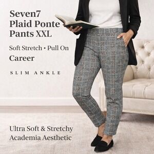 Seven7‎ Glen Plaid Ponte Pants XXL Pull On Soft Stretch Slim Ankle Career